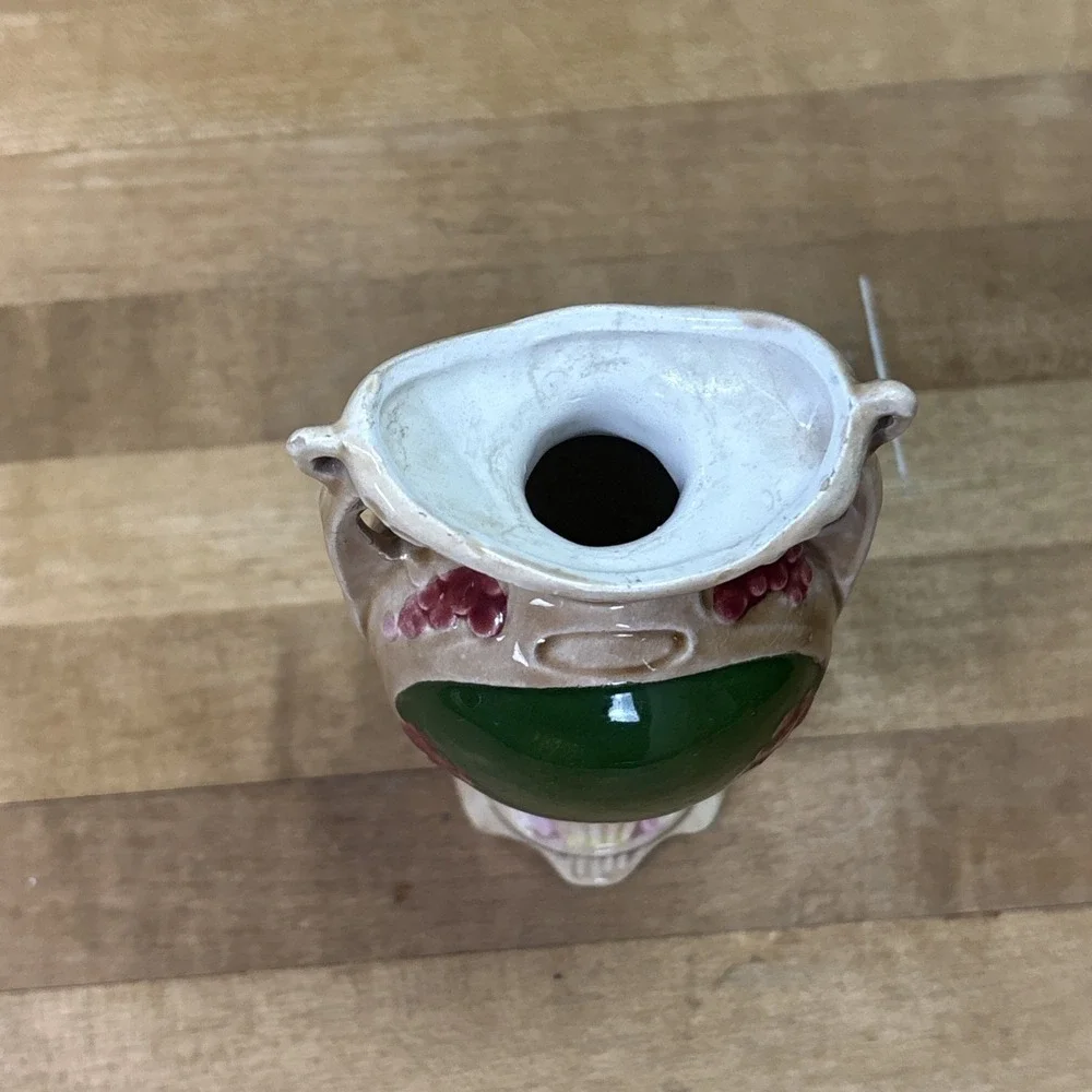 Antique c1900 Art Nouveau Majolica Vase Austrian German Floral Pierced Handle